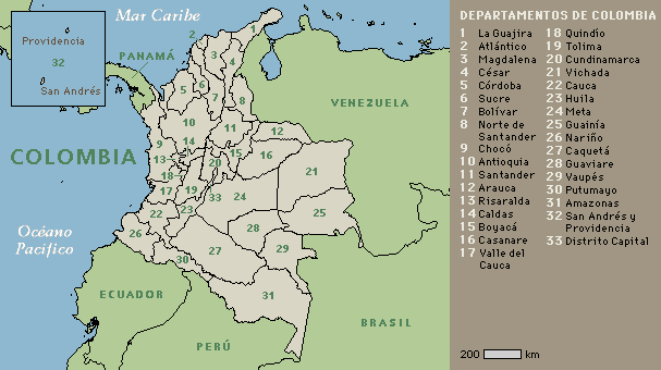 Mapa colombia con departamentos