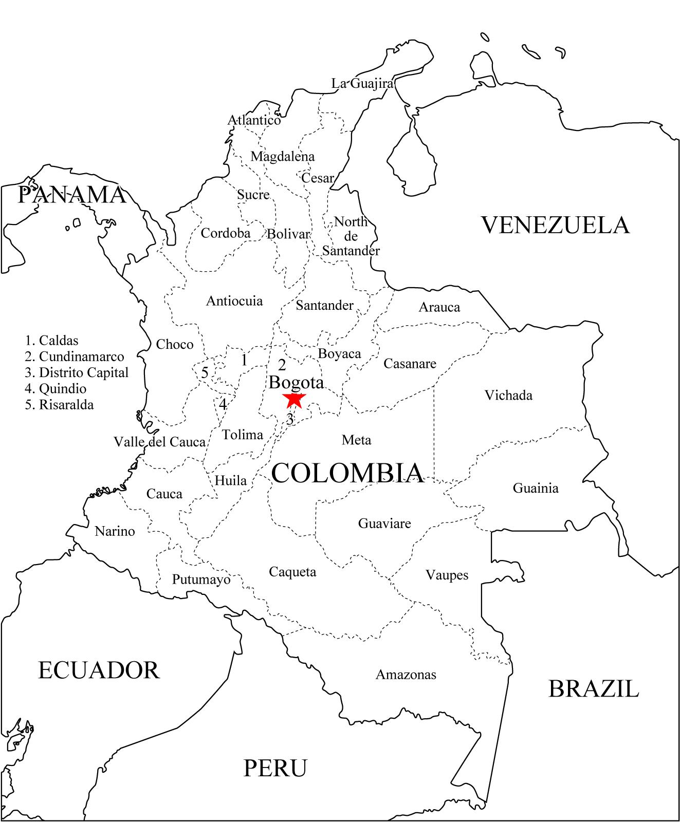 Mapa de colombia departamentos