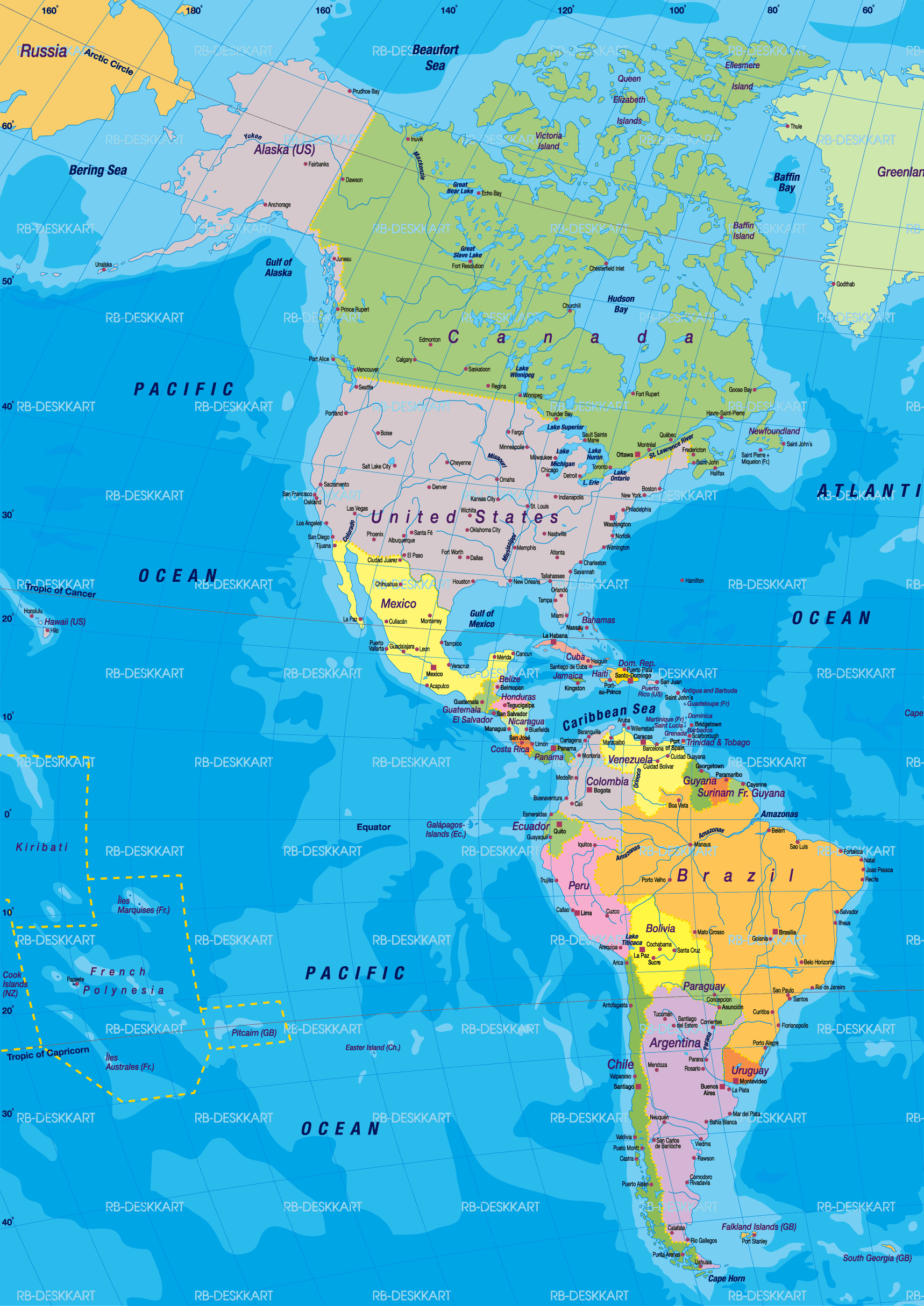 Mapa del continente americano