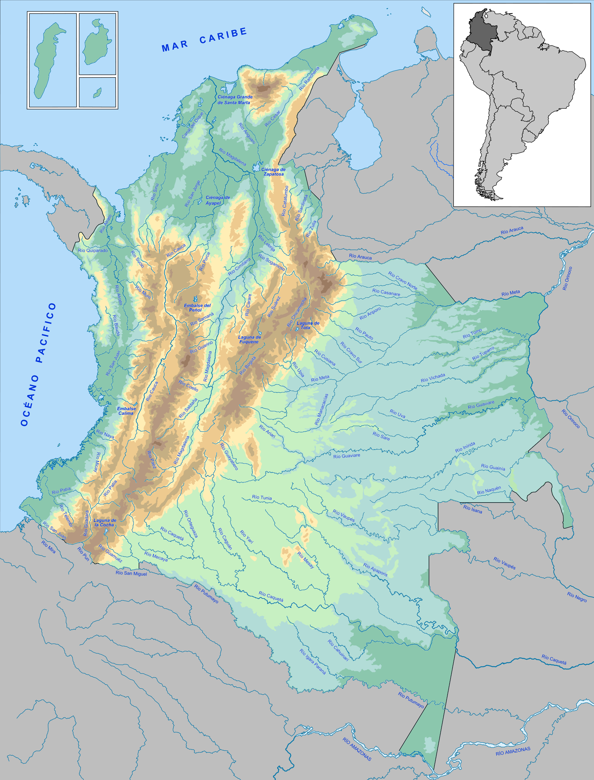 Mapa fisico de colombia ejemplo